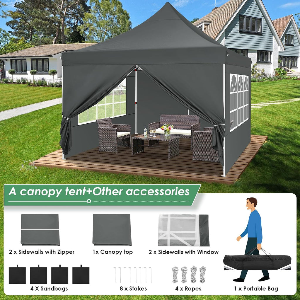 COBIZI 10x10 Pop Up Canopy with 4 Removable Sidewalls, Easy Set Up Canopy Tent, Waterproof Instant Party Tents for Weddings & Parties, UPF 50+ UV Protection, 3-Height Adjustable Frame,Grey