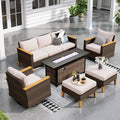 Sophia & William Patio Furniture Set with 56' Fire Pit Table & Swivel Chairs, 8 Piece Outdoor Sectional Furniture Wicker Modular Sofa Couch, Conversation Set for Deck Backyard Lawn, Beige