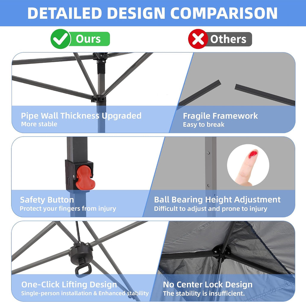 GDY 12x12 Patio Pop Up Canopy Tent with 4 Sidewalls, Easy Set up with One Push Lift Outdoor Silver Coated Beach Gazebos, Carpas with 4 Sandbags, for Parks, Parties,Camping, Blue.