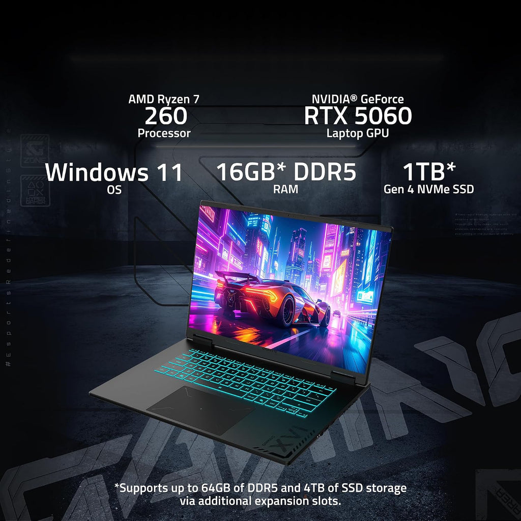 GIGABYTE - Gaming A16 Gaming Laptop - 165Hz 1920x1200 WUXGA - NVIDIA GeForce RTX 5060 - AMD Ryzen 7 260-1TB SSD with 16GB DDR5 RAM - Windows 11 Home AD Gaming A16 3VHK3US894SH
