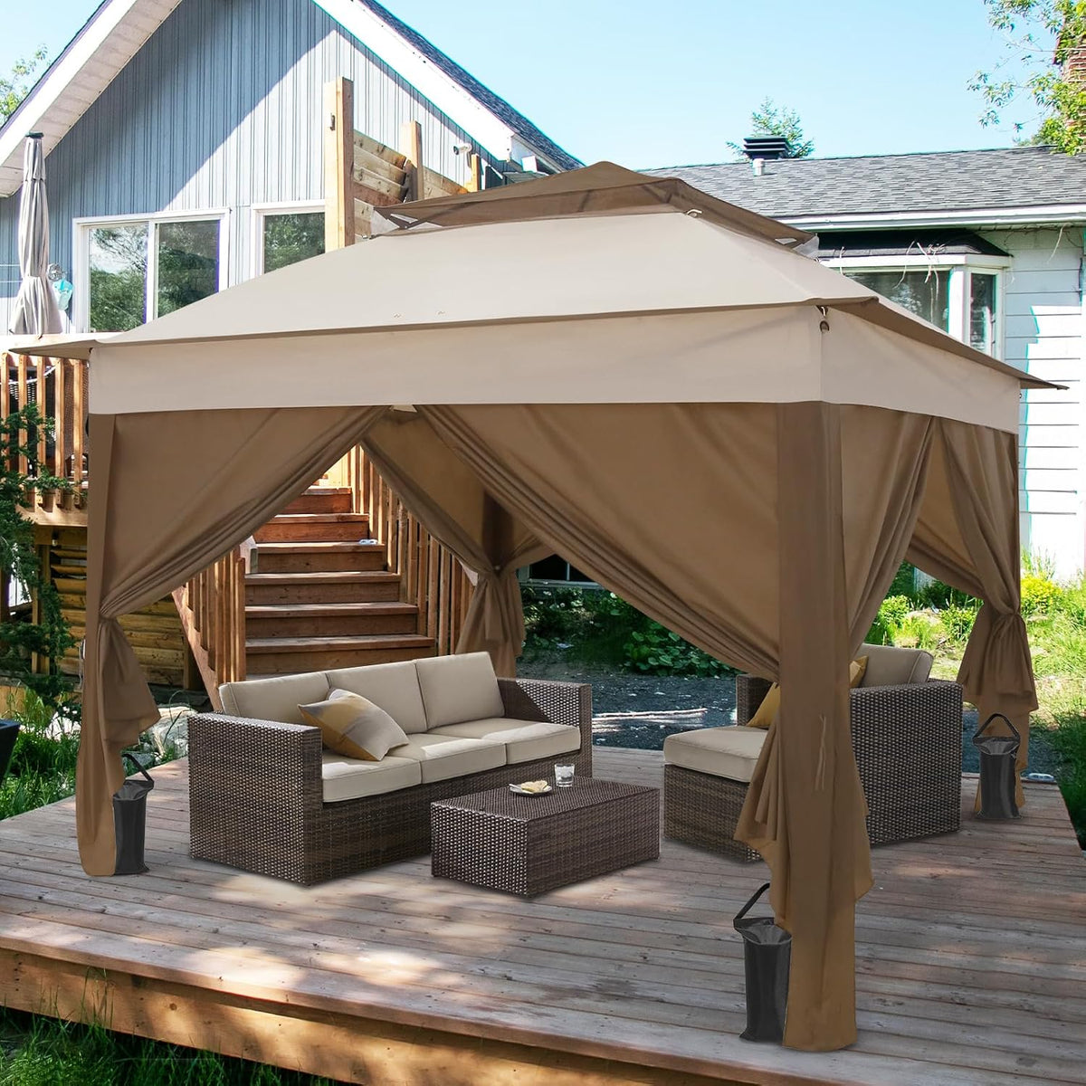 COOS BAY 11x11 Pop Up Gazebo with 4 Sidewalls, Instant Outdoor Canopy Tent with UPF 50+ UV Protection, Water Resistant Shelter with Carry Bag, Stakes & Ropes, Beige