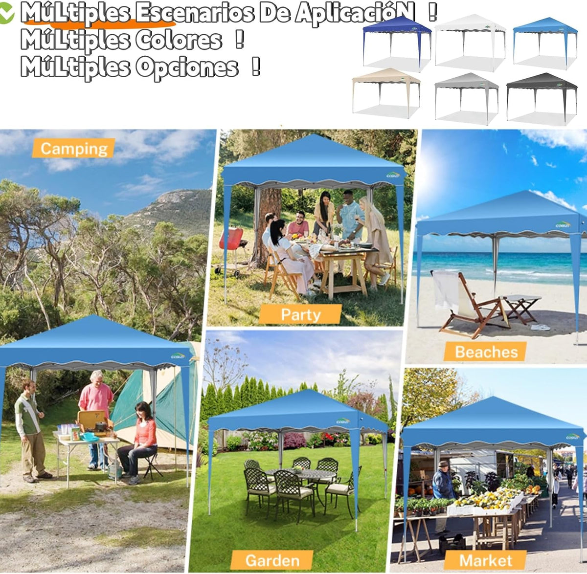 COBIZI 10x10 Pop Up Canopy Tent, Easy Up Canopy with 1-Button Push, Outdoor Canopy Tents with Wavy roof, Portable Canopy for Home, Camping, Outdoor Events, Black