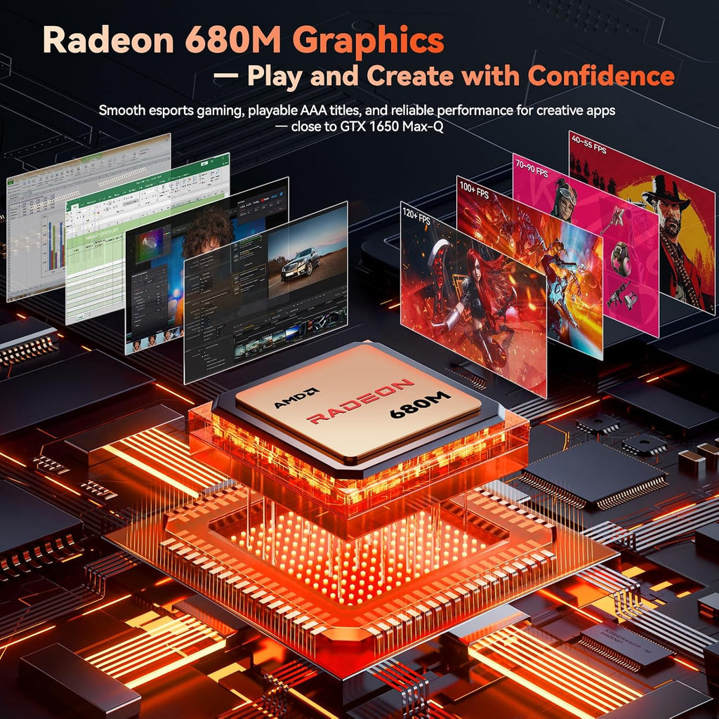 NIMO 17.3' FHD Gaming Laptop – AMD Ryzen 7 7735HS 8-Core/16-Thread, Radeon 680M Graphics, 16GB DDR5, 1TB NVMe SSD, Light Gaming & Esports Ready, Backlit Keyboard, Fingerprint Unlock, 100W PD Type-C