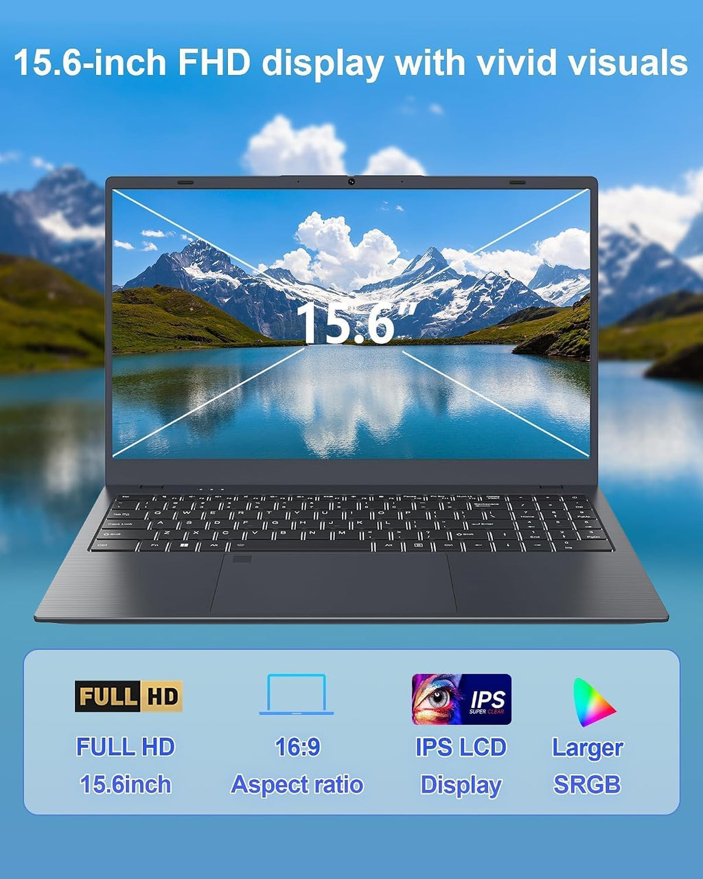 Laptop with 12GB RAM 512GB SSD, 15.6 Inch FHD Laptop Computer, N95 Processor(up to 3.4GHz), Backlit Keyboard, Fingerprint Unlock, WiFi 6, Bluetooth 5.3
