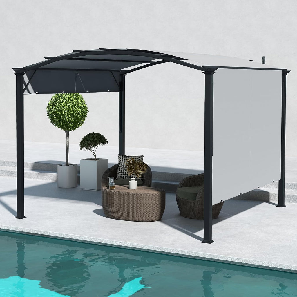 Outsunny 11' x 11' Outdoor Retractable Pergola Canopy, Arched Sun Shade Shelter, Metal Frame Patio Canopy for Backyard, Garden, Porch, Beach, Gray