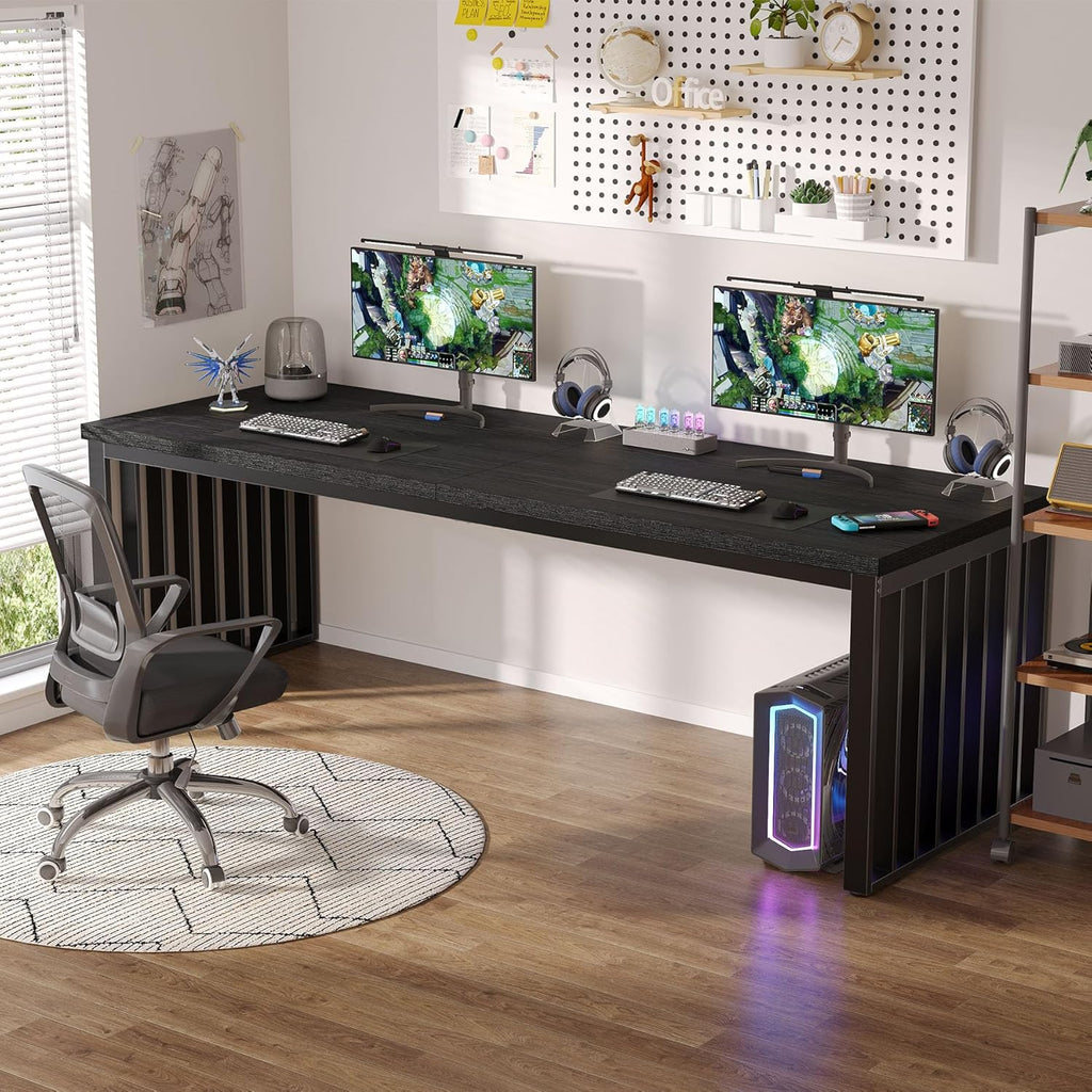Tribesigns 78.74' Extra Long Computer Desk for 2 Person, Double Long Desk with Heavy Duty Metal Frame, Double Workstation Study Table for Home Office (Without Chair) (Black)