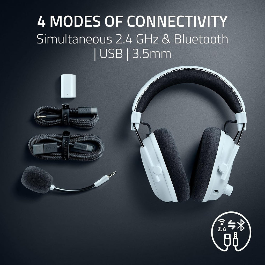 Razer BlackShark V3 Pro Wireless ANC Gaming Headset for PC: Full Band Mic - 50mm Drivers - 2.4 GHz, Bluetooth, USB, 3.5mm - Works with Mac, PS5, Nintendo Switch, Smartphone - 70 Hr Battery - White