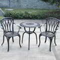 KAILI 3 Piece Bistro Table Set Cast Aluminum Outdoor Patio Furniture with Chair with armrests (Bronzed)