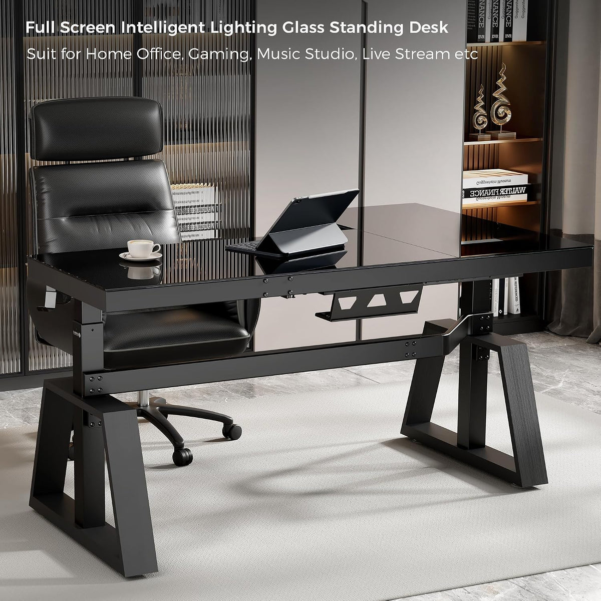 EUREKA ERGONOMIC Standing Desk, Gaming Table,Glass RGB, Height Adjustable Computer desks 60 Inch L Shaped Corner Music Studio Desk Workstation w Type-C Port,Cup Headset Holder,APP Control,Left