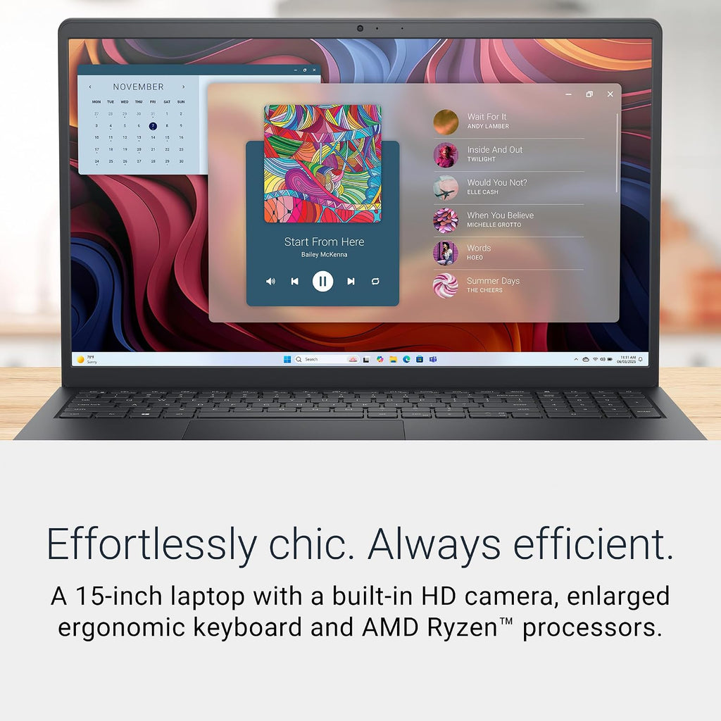 Dell 15 Laptop DC15255-15.6-inch FHD 120Hz Display, AMD Ryzen 5-7520U, 8GB LPDDR5 RAM, 512GB SSD, Radeon 610M Graphics, Windows 11 Home, Onsite Service - Carbon Black