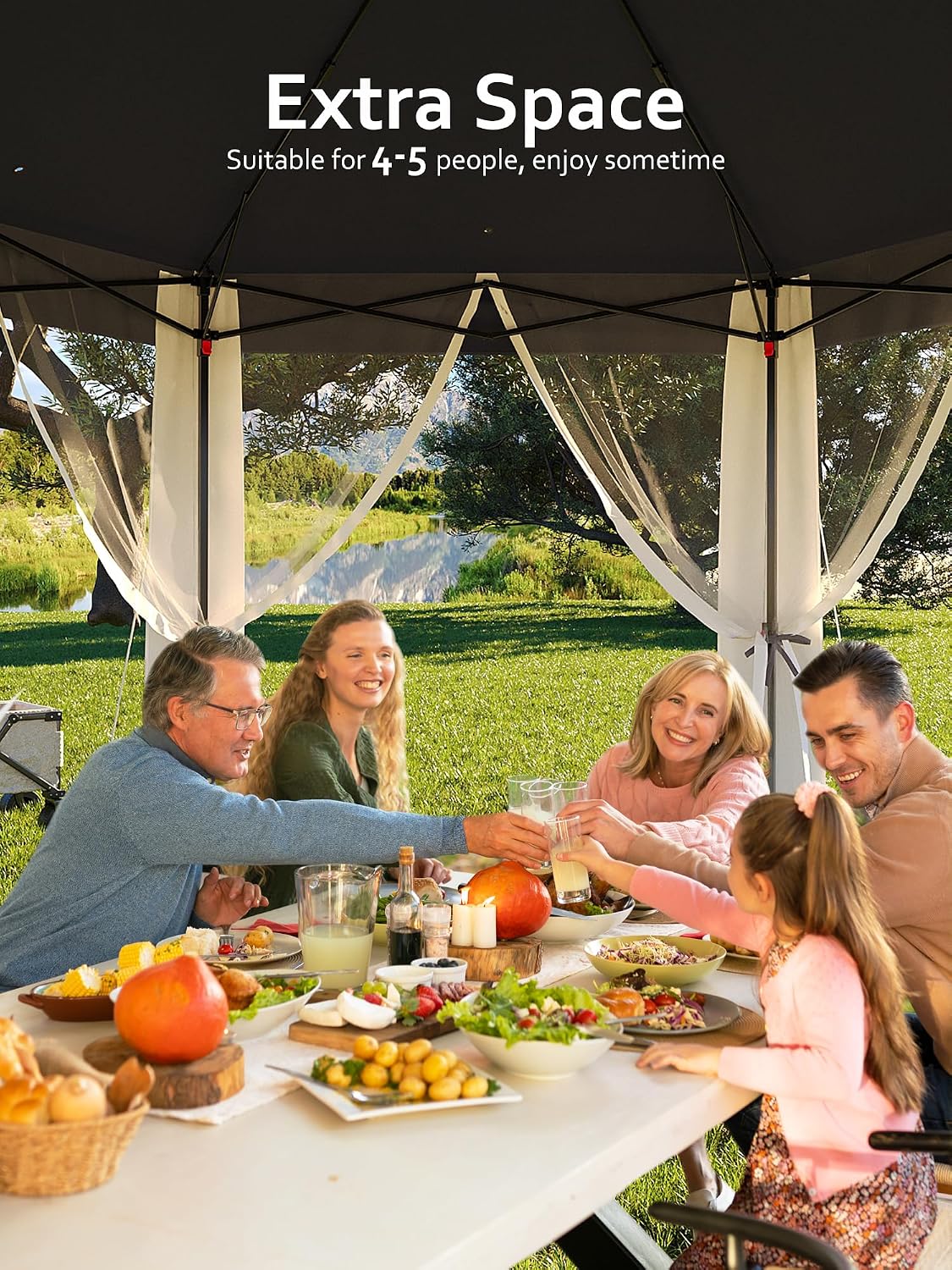 Garvee Pop Up Gazebo Screen Tent, Hexagonal Instant Gazebo Tents with Mosquito Netting Outdoor Canopy, 6 Sided Sun Shelter 13x13 ft with Mesh Netting, Pavilion Tent for Patio, Blue+Beige