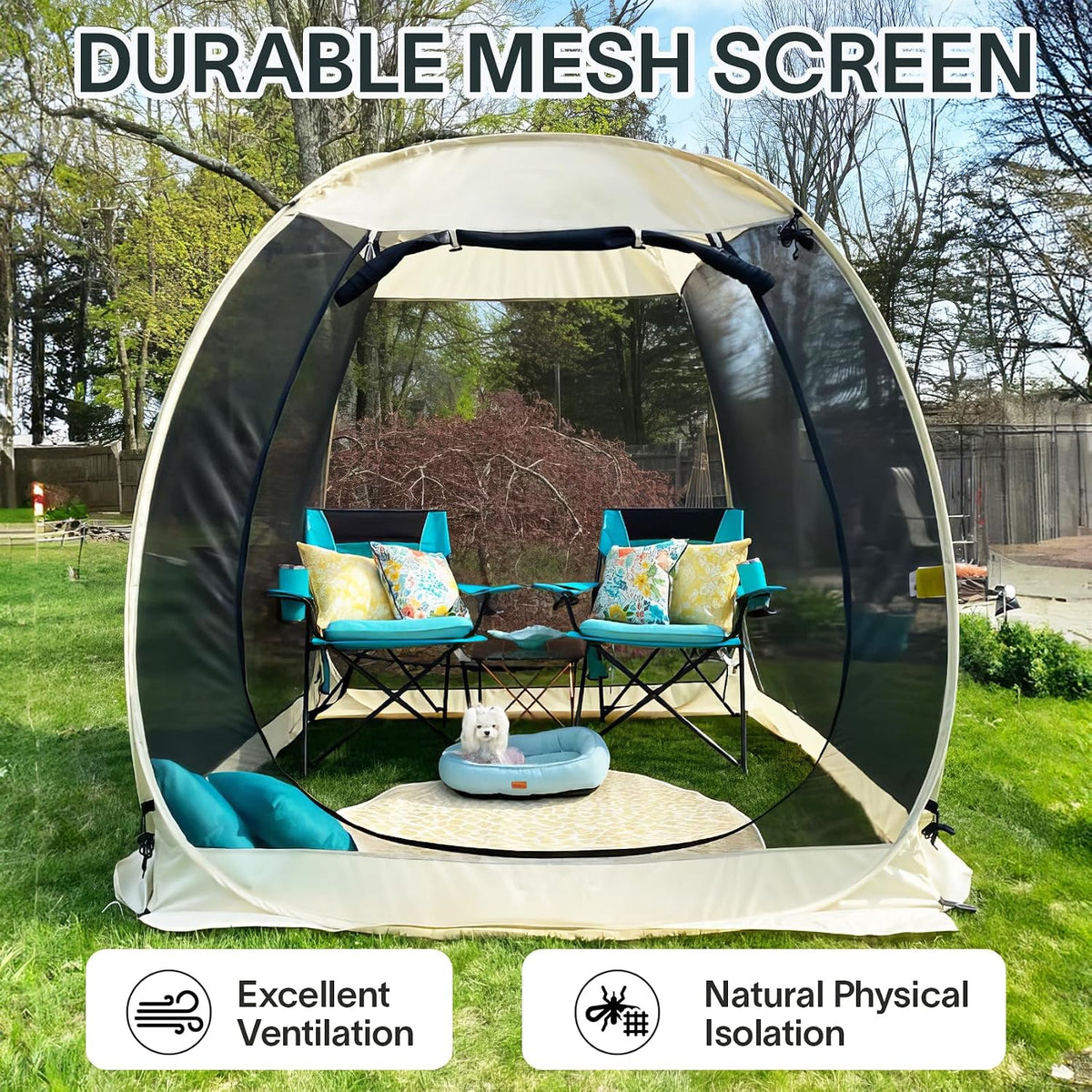 Alvantor® Screen House Gazebo, Pop Up Igloo Screened Canopy Tent with Mosquito Netting Sides,Instant UV Resistant Sun Shelter for Garden,Patio,Backyard,Beige 6 x6 FT