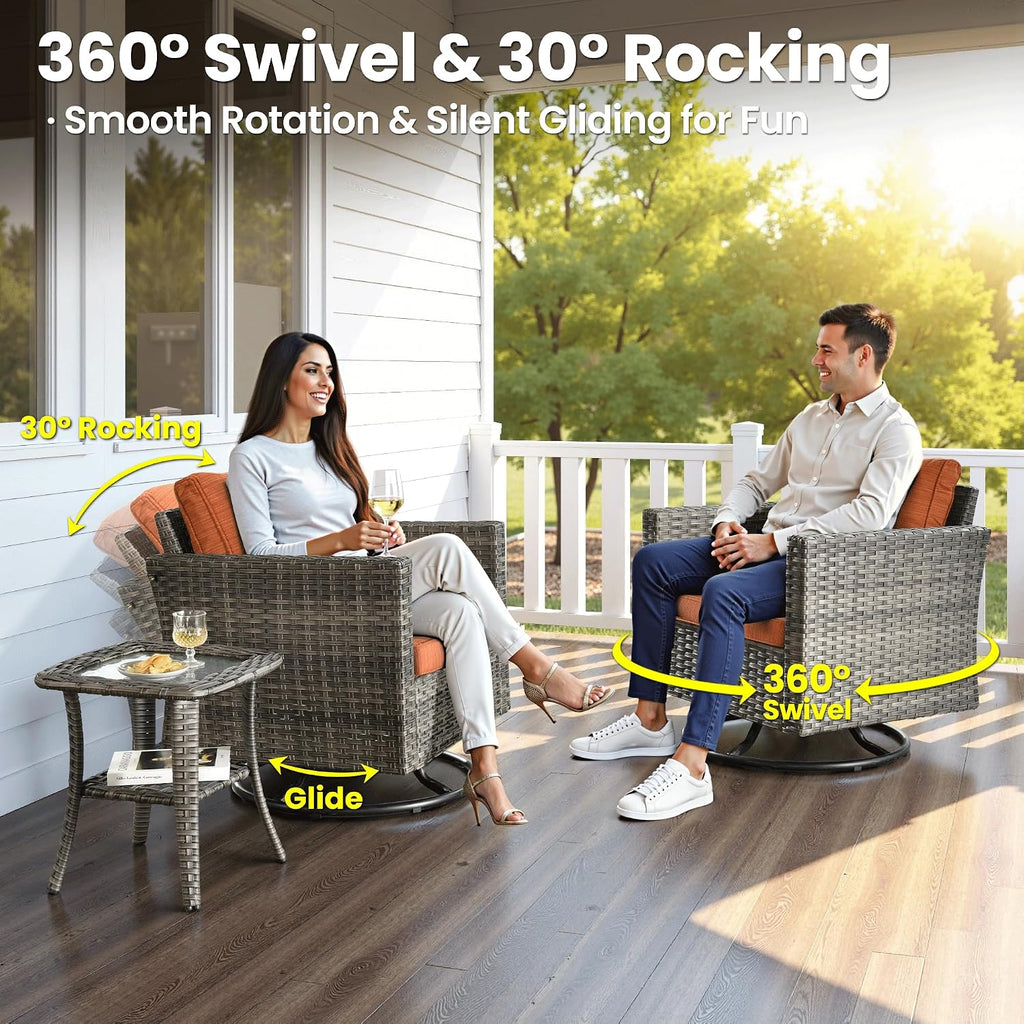 ovios 7 Pieces Patio Furniture Set with 42' Fire Pit Table, Outdoor Wicker Sofa with Swivel Chairs, All Weather High Back Rattan Couch Conversation Set, Orange Red