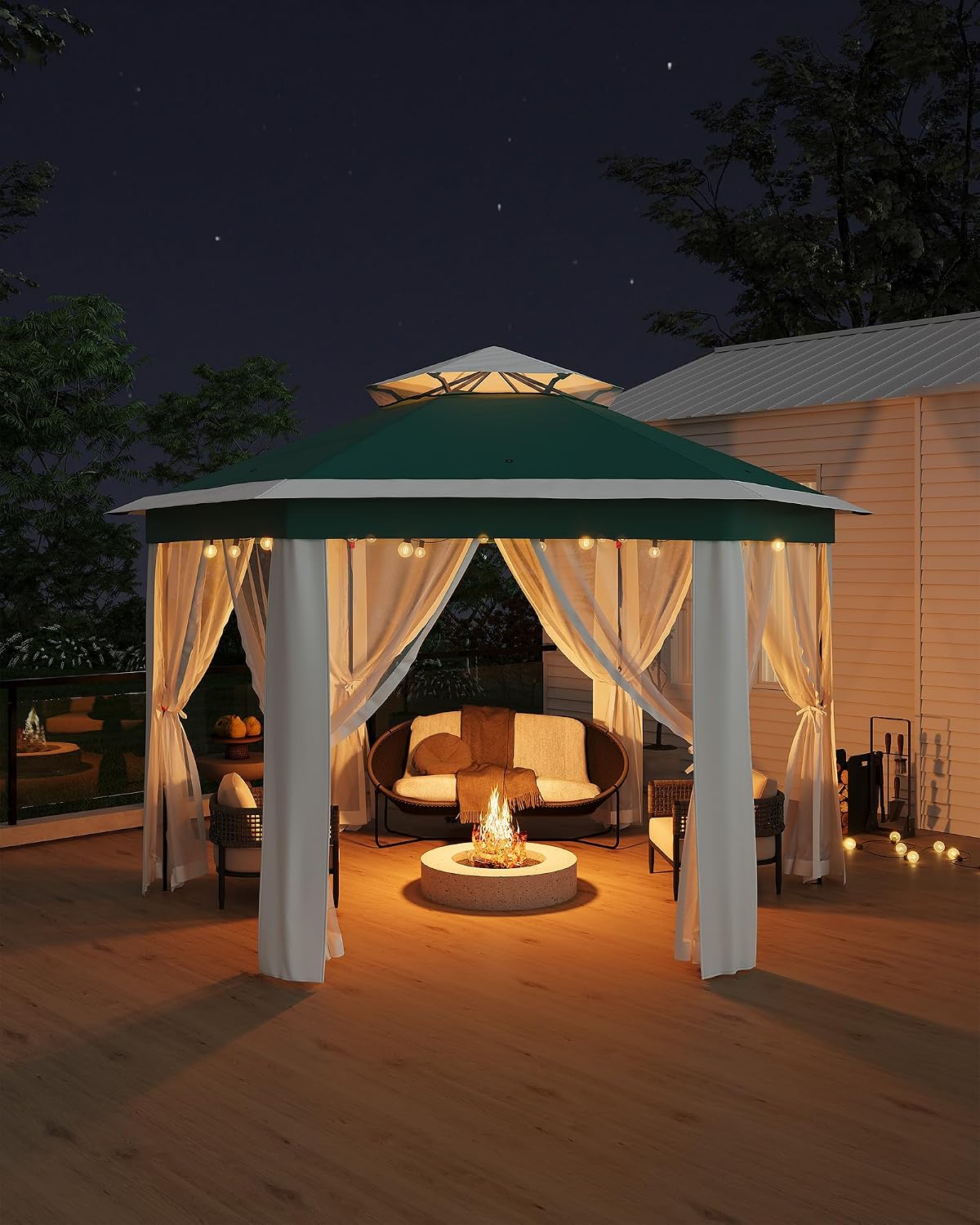 GarveeLife 13'x13' Pop-Up Gazebo, Outdoor Hexagonal Patio Gazebo with Mosquito Netting, Instant Setup Canopy Tent with Strong Steel Frame and Sandbags, for Backyard, Gardens, Patio (Green)