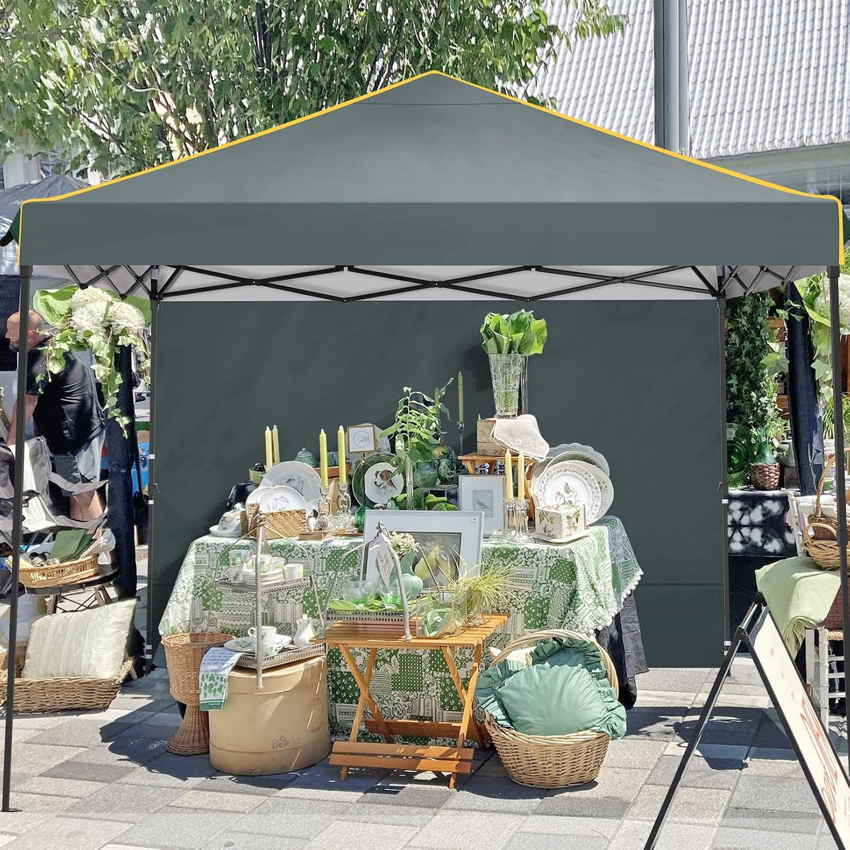 COBIZI 10x10 Pop Up Canopy Tent with 4 Sidewalls and Mesh Windows 2.0, Waterproof Commercial Instant Gazebo Outdoor Tents for Party/Exhibition/Picnic with Carry Bag,4 Stakes & Ropes (Gray)