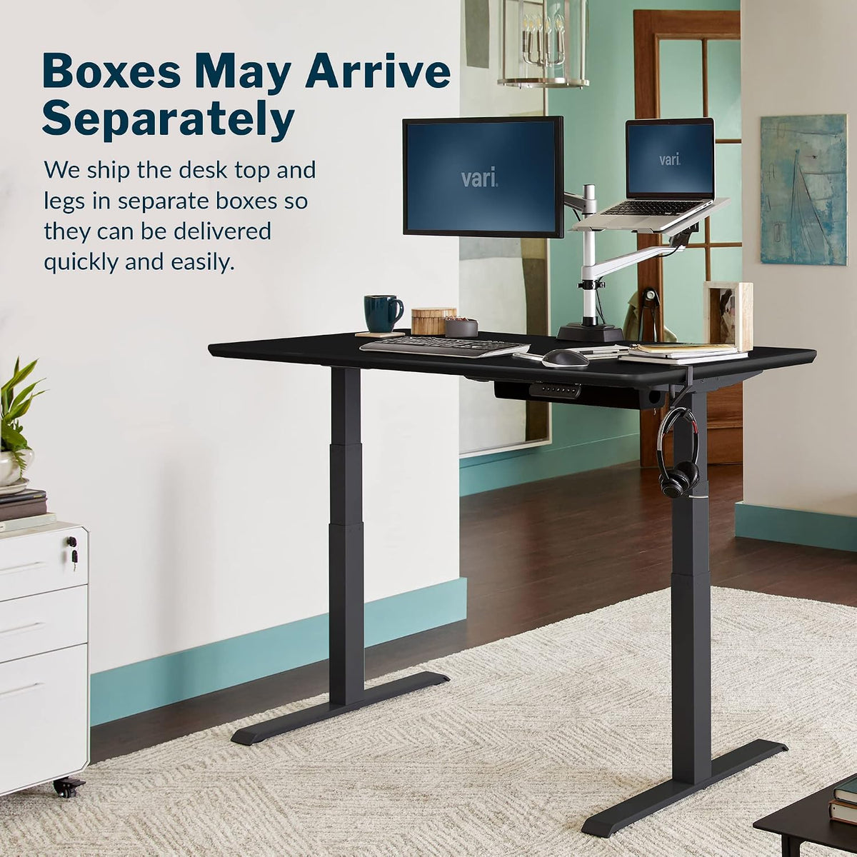 Vari Classic Electric Standing Desk - VariDesk Height Adjustable Sit/Stand Desk - Dual Motor with Memory Presets, Stable T-Style Legs - Gaming or Home Office Workstation - 60'x30', Black