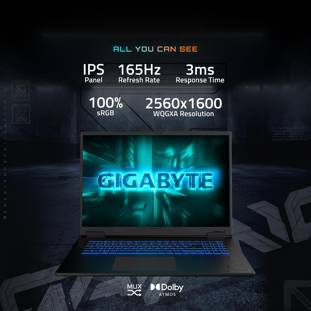 GIGABYTE Gaming A18 Gaming Laptop - 165Hz 2560x1600 WQXGA - NVIDIA GeForce RTX 5060 - AMD Ryzen 7 260-1TB SSD with 32GB DDR5 RAM - Windows 11 Home - Black Steel