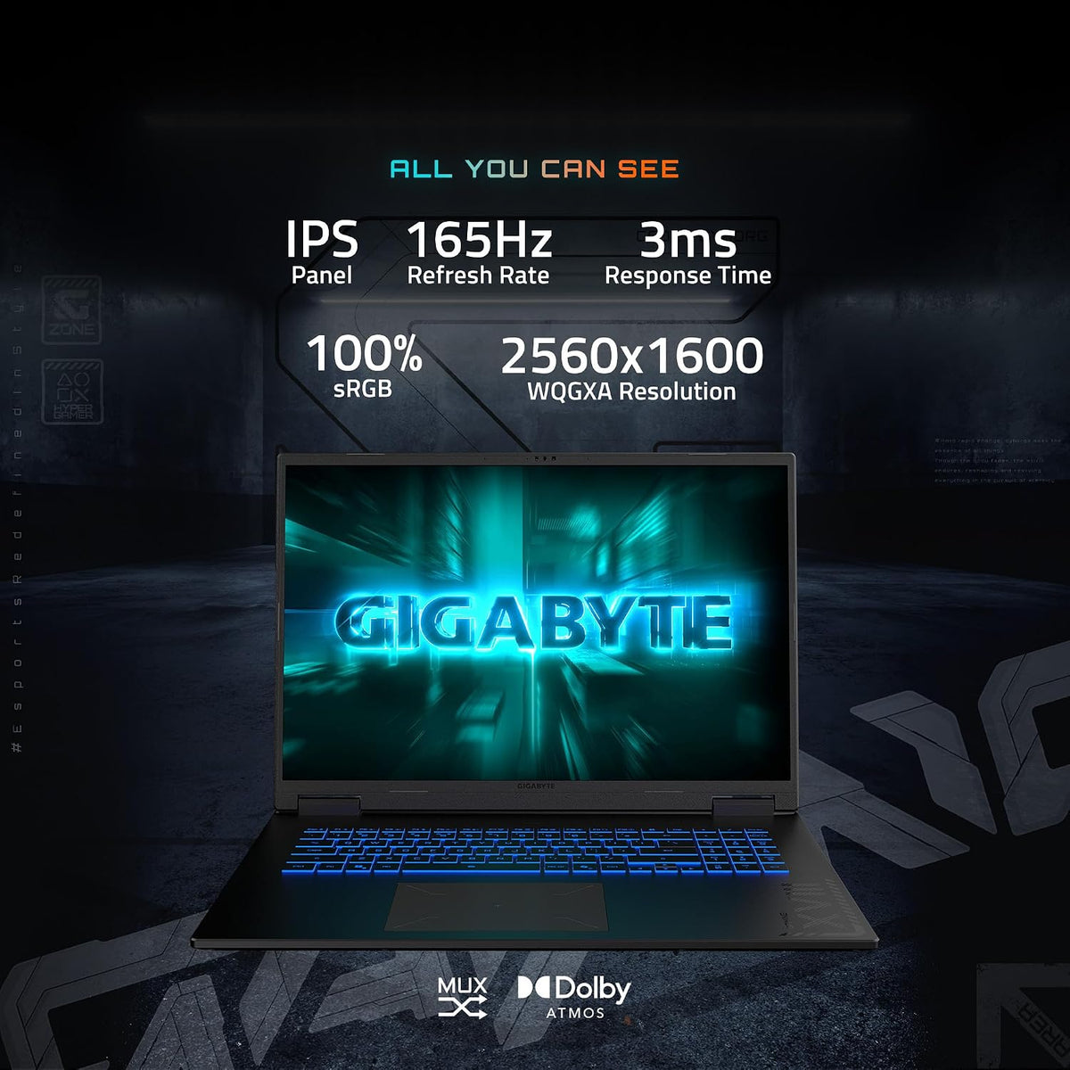GIGABYTE Gaming A18 Gaming Laptop - 165Hz 2560x1600 WQXGA - NVIDIA GeForce RTX 5060 - AMD Ryzen 7 260-1TB SSD with 32GB DDR5 RAM - Windows 11 Home - Black Steel