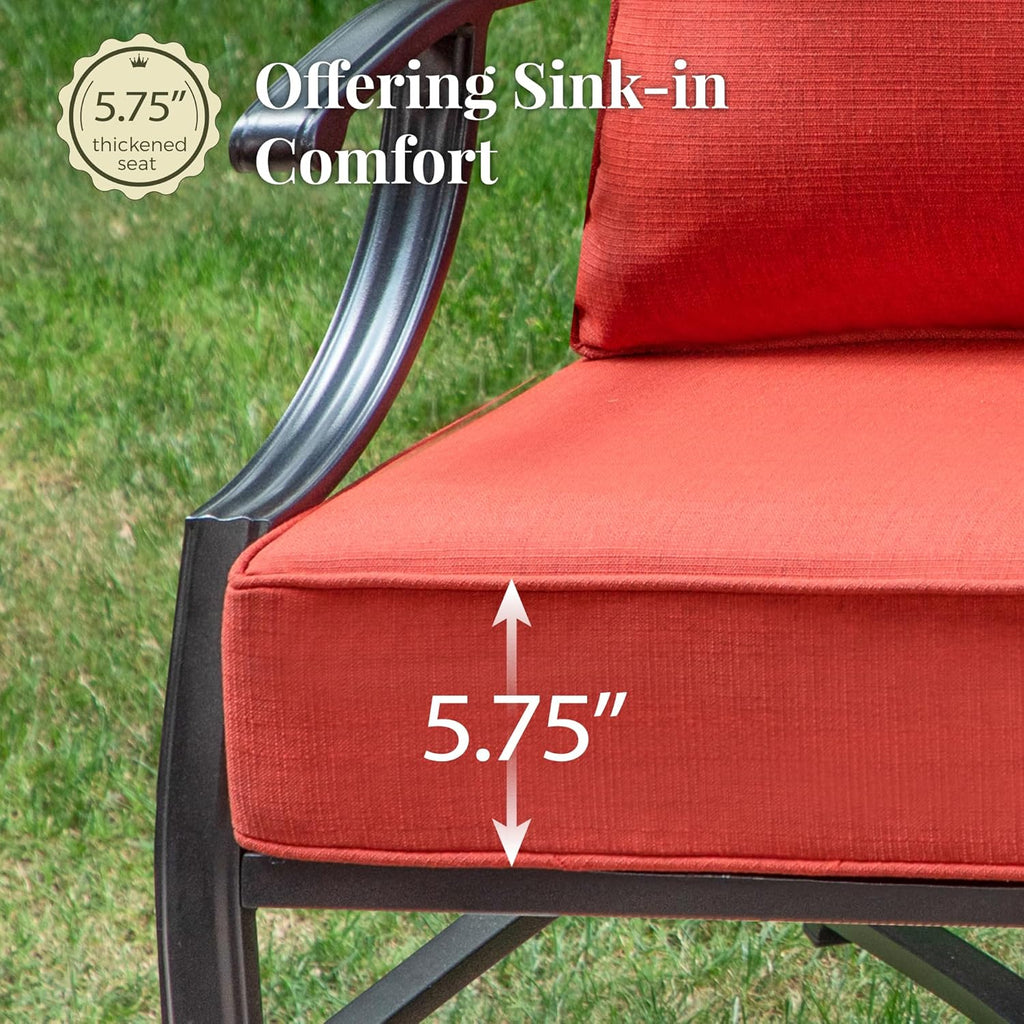 MIXPATIO Patio Furniture Set with Fire Pit Table, 5 Pcs Metal Outdoor Conversation Set, 4 Rocking Chairs with 5.75' Extra Thick Cushion and 28' Fire Pit Table for Backyard Deck, Red