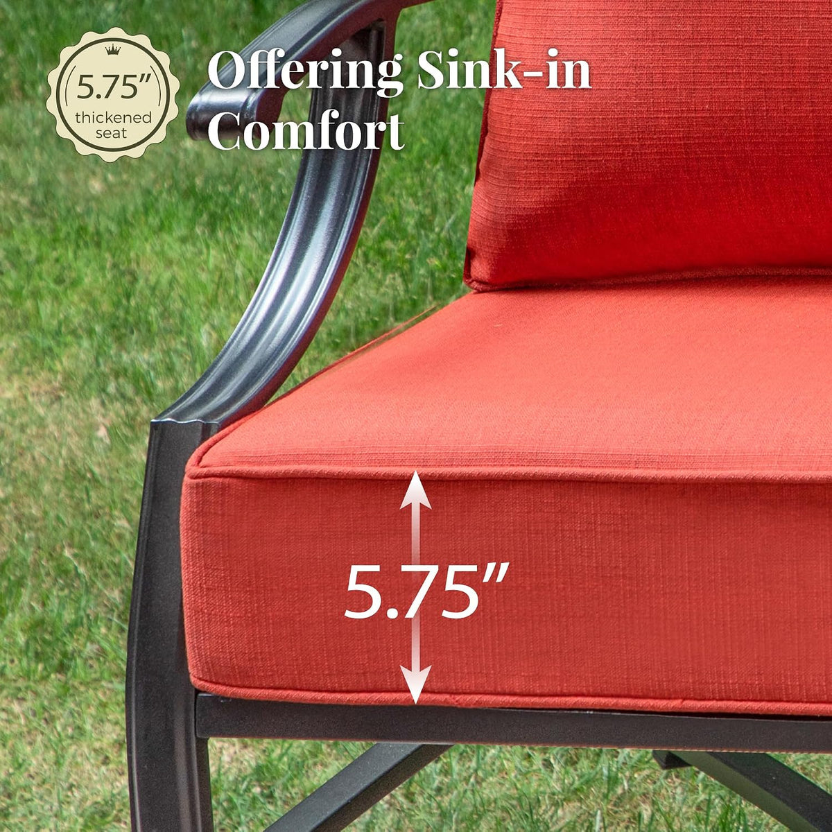 MIXPATIO Patio Furniture Set with Fire Pit Table, 5 Pcs Metal Outdoor Conversation Set, 4 Single Chairs with 5.75' Extra Thick Cushion and 28' Fire Pit Table for Backyard Deck, Red