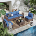 6 Pieces Outdoor Patio Furniture Set with Table Brown Rattan Sectional Sofa Conversation Sets for Balcony Lawn and Garden (Navy Blue, 6 pcs w/Table)