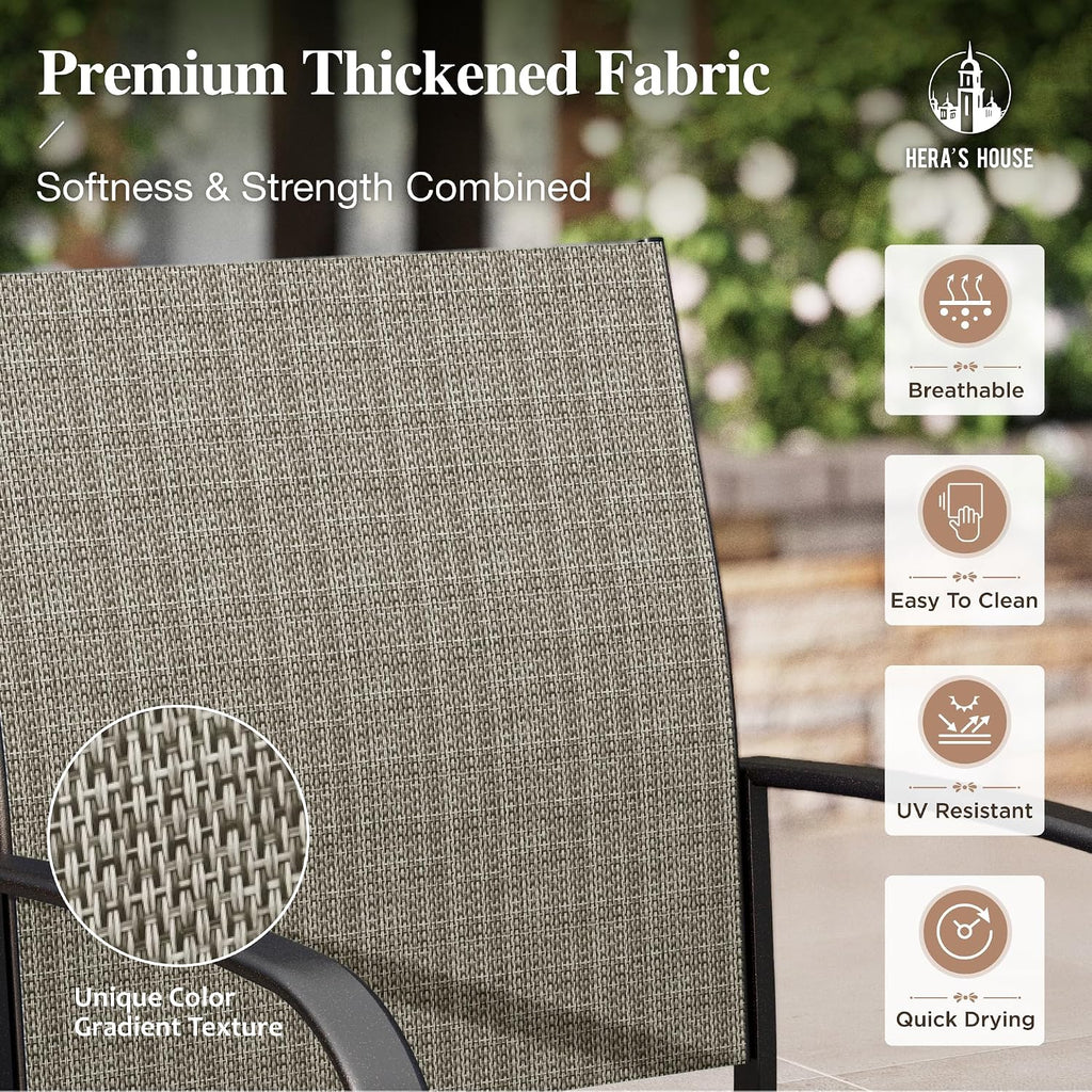 HERA'S HOUSE Patio Table and Chairs for 4, 5 Pieces Outdoor Deck Dining Sets, Square Metal Table Set with Chairs for Lawn Garden Backyard, Brown