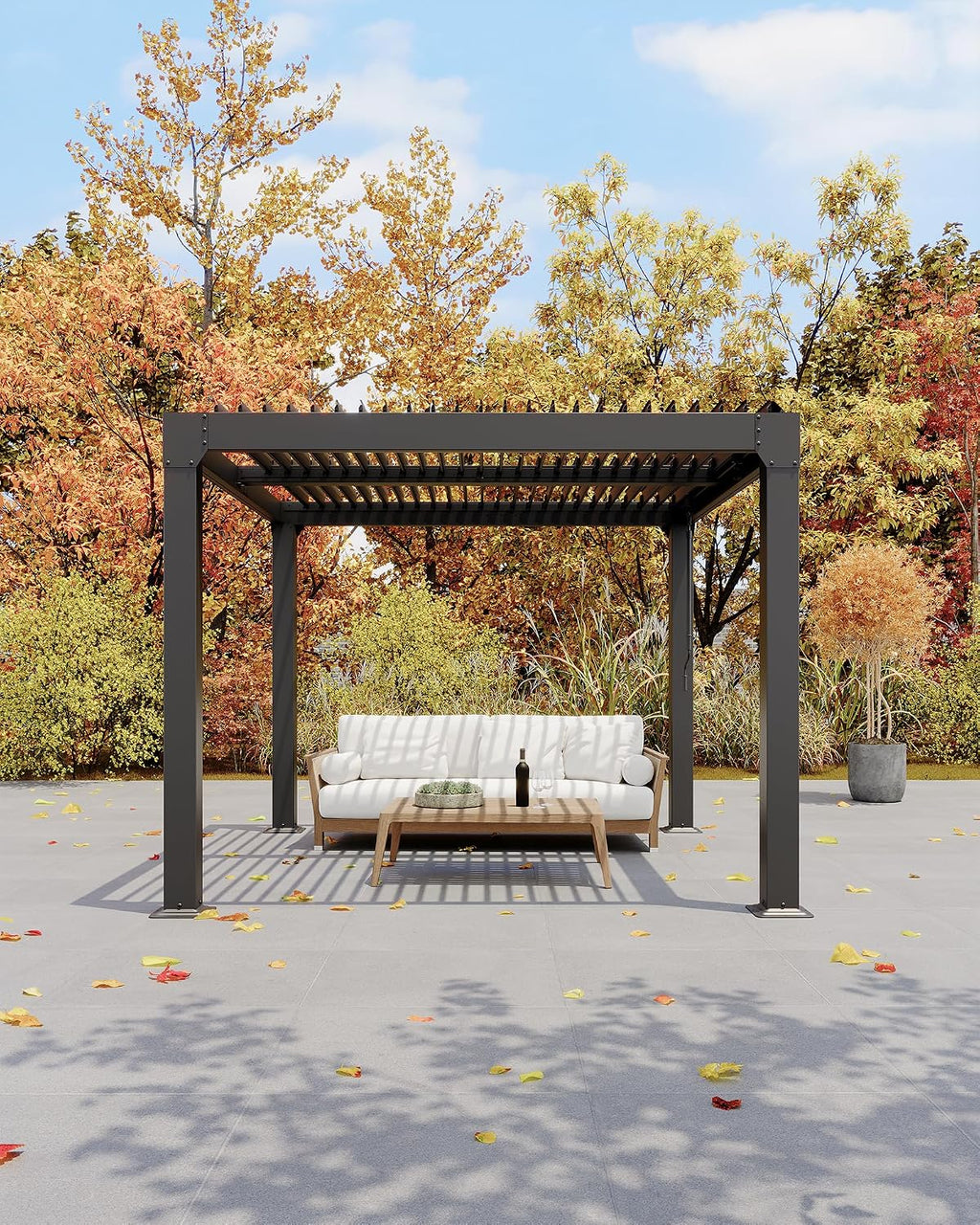 GarveeLife Louvered Pergola 10 ft x10', Outdoor Pergola with Adjustable Louvered Roof, Reinforced Aluminum Frame, Integrated Drainage System, Hardtop Gazebo for Patio, Deck, Gray