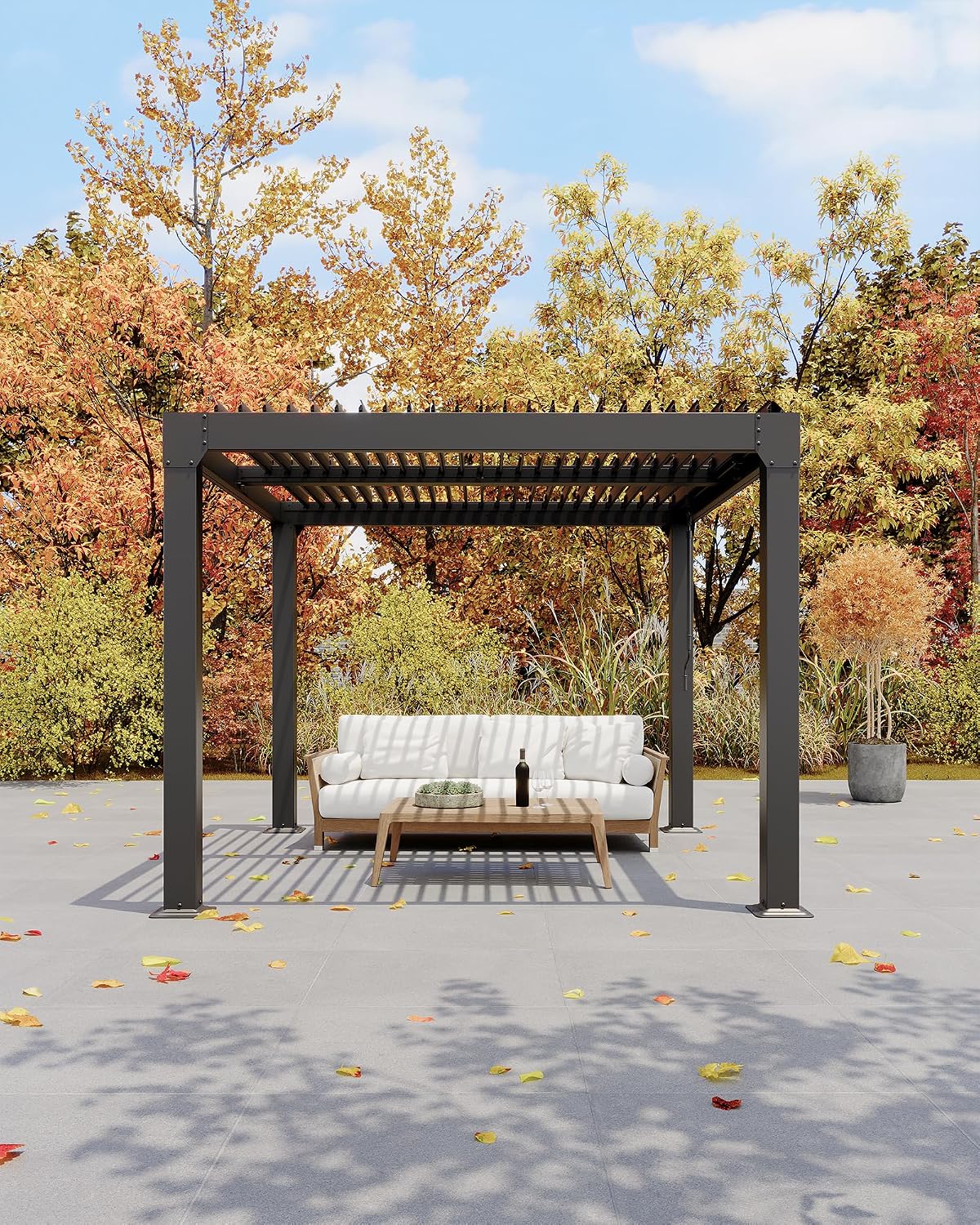 GarveeLife Louvered Pergola 10 ft x10', Outdoor Pergola with Adjustable Louvered Roof, Reinforced Aluminum Frame, Integrated Drainage System, Hardtop Gazebo for Patio, Deck, Gray
