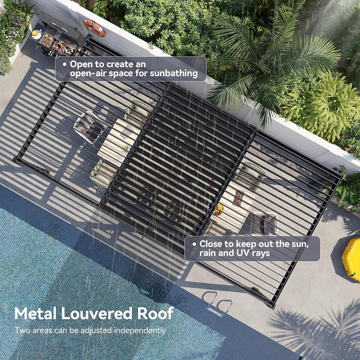 Aoxun Louvered Pergola 10' x 20' 96S Outdoor Metal Pergola with Adjustable Top for Patio, Decks, Gardens and Backyards, Easy Assembly via Structural Patent, Gray
