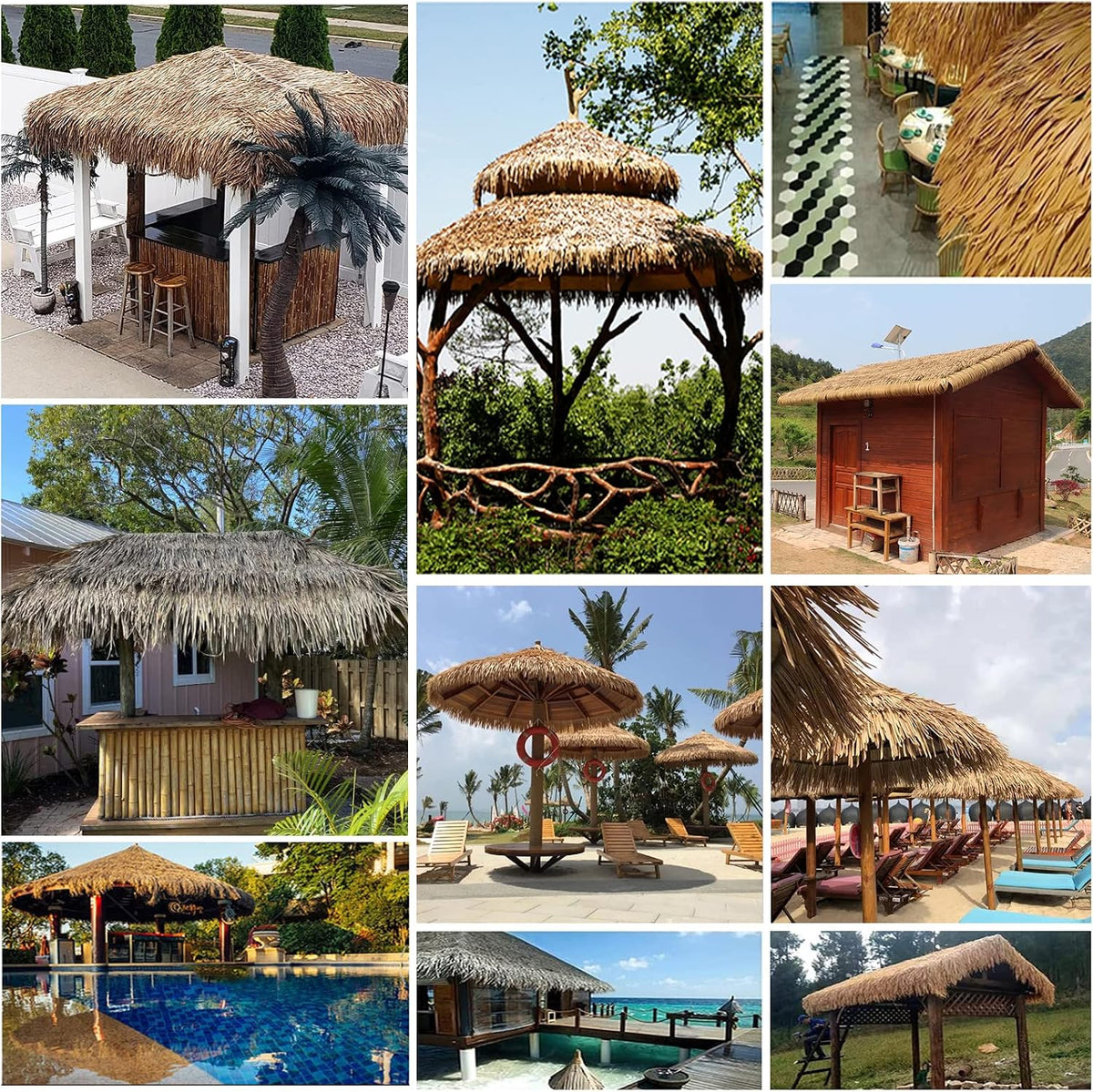 Simulation Thatch Roll Roofing Straw Tiles Artificial Palm Thatch Runner Fireproof and Anti-Aging for Outdoor Roof Pavilion Garden Tiki Bar Wooden House Decoration, 1-10m(Size:4m/13.1ft)
