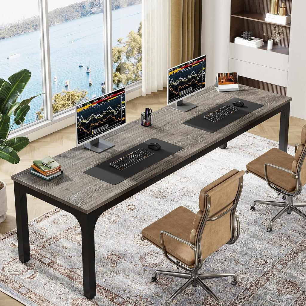 Tribesigns 78.7 Inches Extra Long Computer Desk 2 Person Desk, Double Long Desk, Workstaion for Home Office (Gray+Black)