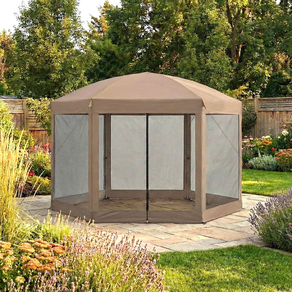 Garden Winds Reinforced Replacement Canopy Top Cover and Netting Set Compatible with The Coleman 2000013063 Back Home 10' x 12' Portable Gazebo – Classic Brown, Riplock 350