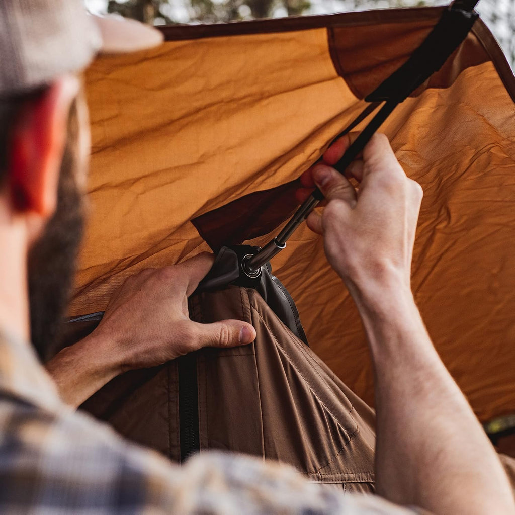 Gazelle Tents™ G6 Cool Top 6-Sided Portable Gazebo, Easy Pop-Up Hub Screen Tent, Waterproof, UV Resistant, 8-Person & Table, Badlands Brown, 91' x 139' x 123', GG620BR