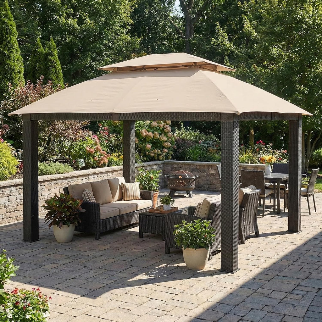 Garden Winds Reinforced RipLock 350 Replacement Canopy Top Cover Compatible with Revella 10' x 12' Gazebo Model L-GZ806PST-A2 - Beige