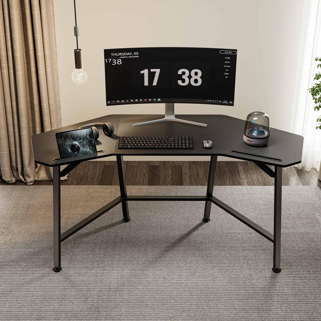 EUREKA ERGONOMIC Gaming Desk Wing-Shaped Desks,63 inch Computer Desk Table for Work Home Office,Ergonomic Studio Desk Gamer Workstation for Live & Streamer with Mousepad,Black