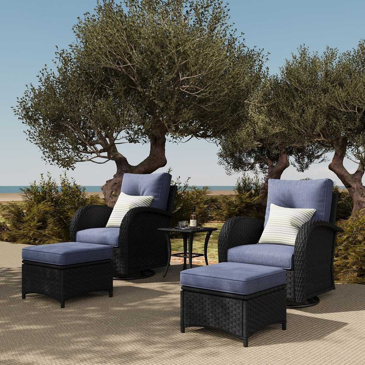 LayinSun 5 Pieces Outdoor Patio Furniture Set, Rattan Wicker Sectional Swivel Rocker Chairs Sets