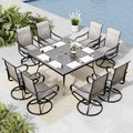 MFSTUDIO Patio Dining Set for 8, Patio Table and Chairs Set for Deck Backyard Poolside Garden, 9 Piece Outdoor Dining Set with Umbrella Hole