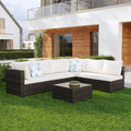 7 Pieces Patio Furniture Set, Outdoor Sectional Rattan Sofa Set, Wicker Patio Conversation Set with Cushions and Glass Coffee Table, for Balcony, Porch, Garden, (Brown/Beige)