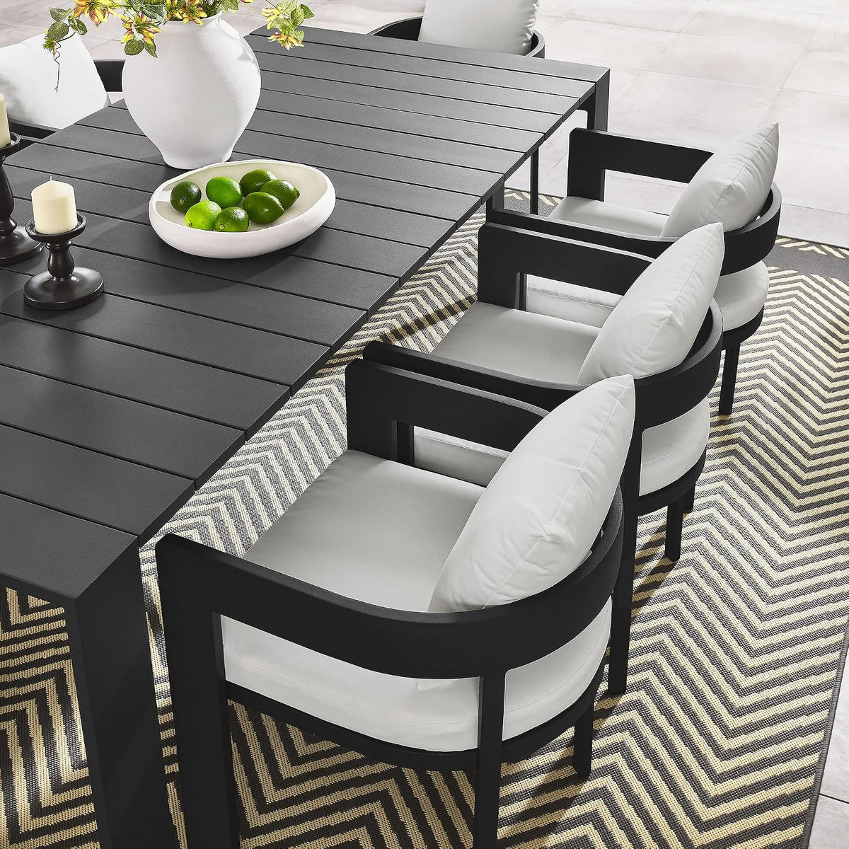 Modway Tahoe Outdoor Patio Powder-Coated Aluminum 9-Piece Dining Set in Gray White - Rectangular Patio Furniture Set for 8 - Outside Table with Umbrella Hole and Cushioned Chairs - Modern Patio Set