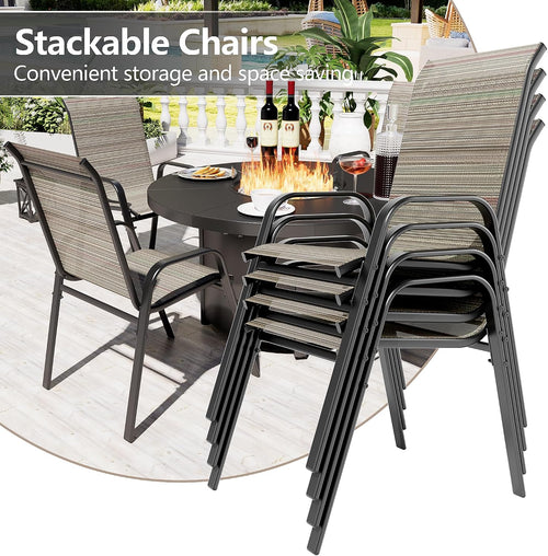 5 Pieces Patio Furniture Set with 48' CSA Approved/55000 BTU Outdoor Round Gas Fire Pit Table,Outdoor Conversation Set with 4 Stackable Patio Dining Chairs for Outdoor,Patio,Backyard