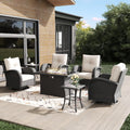 Outdoor Patio Furniture Sets with Fire Pit Table 7 Pieces Wicker Swivel Rocker Chairs for Backyard Deck