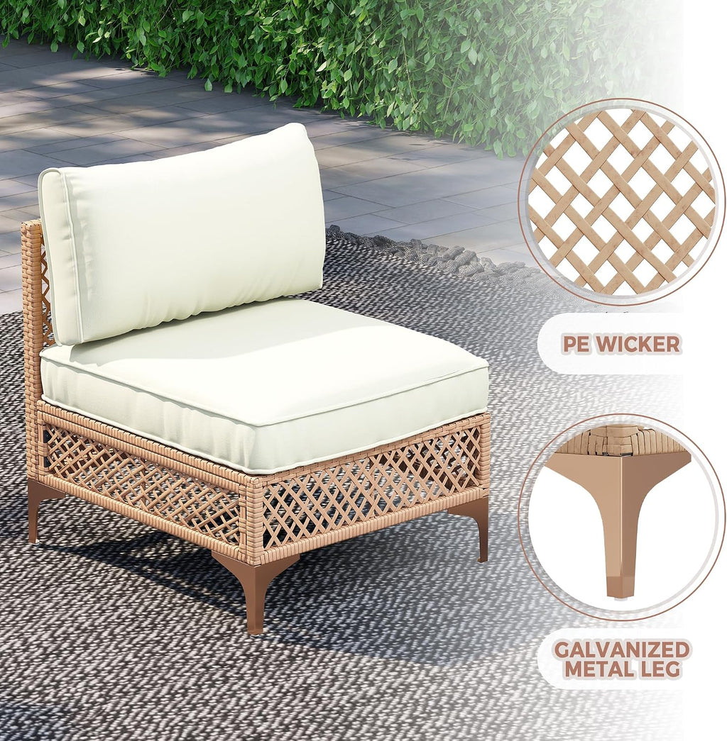7-Piece Generous Patio Furniture Set, Wicker Outdoor Sectional Set with Large Tempered Glass Coffee Table, Boho Patio Conversation Couch Set with Thickened and Enlarged Cushion and Throw Cushion