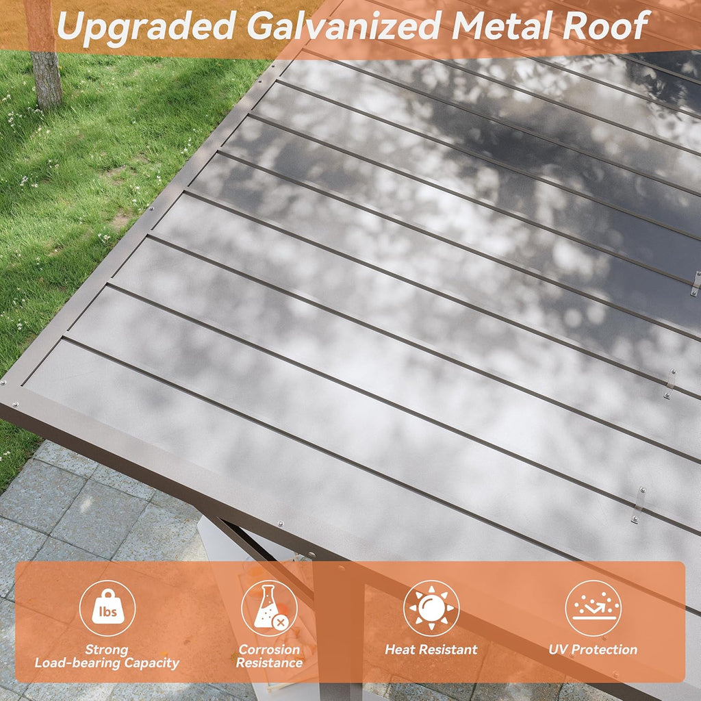 Kurapika 10' x 10'Hardtop BBQ Outdoor Gazebo,Waterproof Sloping Roof and Sturdy Steel Frame, Extended Bar Tops, Smoke-Venting Iron Canopy for Patio, Yard, Garden, for Familie Party