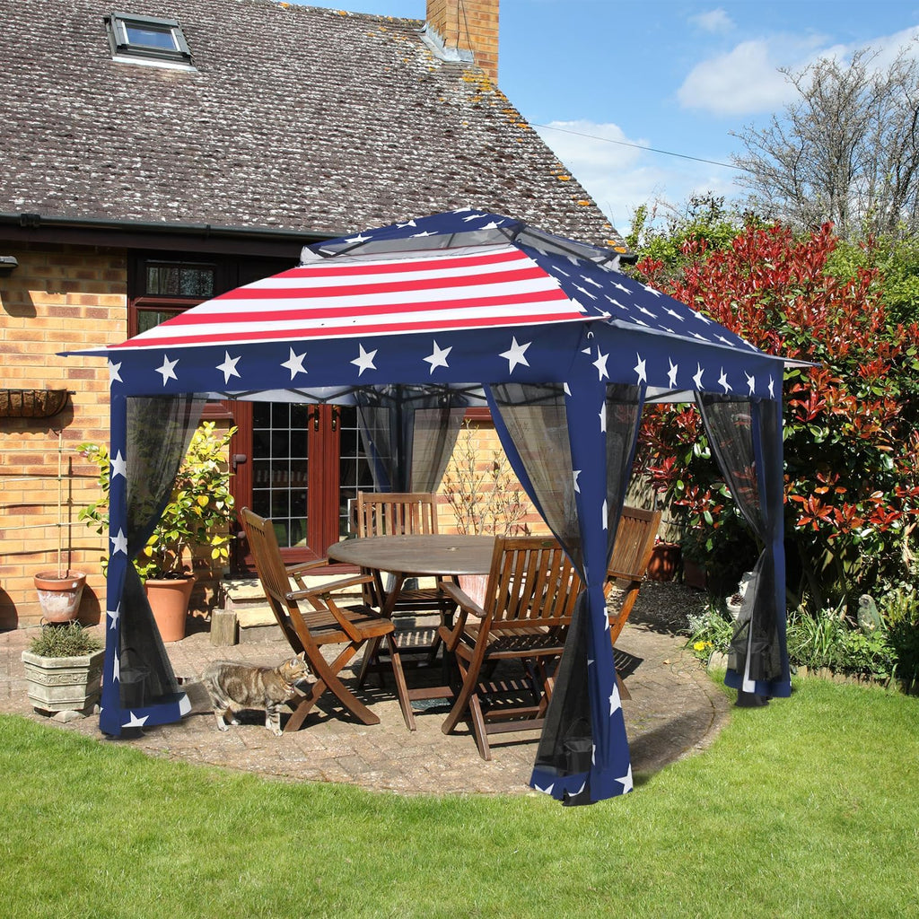 COOS BAY 11x11 Pop Up Gazebo with Mesh Netting, Instant Outdoor Canopy Tent, Water Resistant Shelter with UPF 50+ UV Protection, 121 Sq Ft Coverage, American Flag