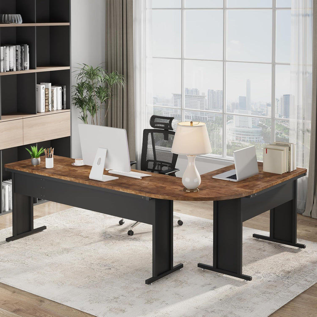 Tribesigns 83-Inch Large L Shaped Desk, Reversible Executive Office Desk, Modern Corner Computer Table Business Workstation for Home Office (Brown)
