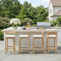 Patio Bar Stools Set of 4, Solid Acacia Wood Patio Barstools with Footrest, 28.5' Counter Height Outdoor Bar Stools, High Top Patio Bar Chairs for Balcony/Deck/Kitchen Island/Bistro, Beige