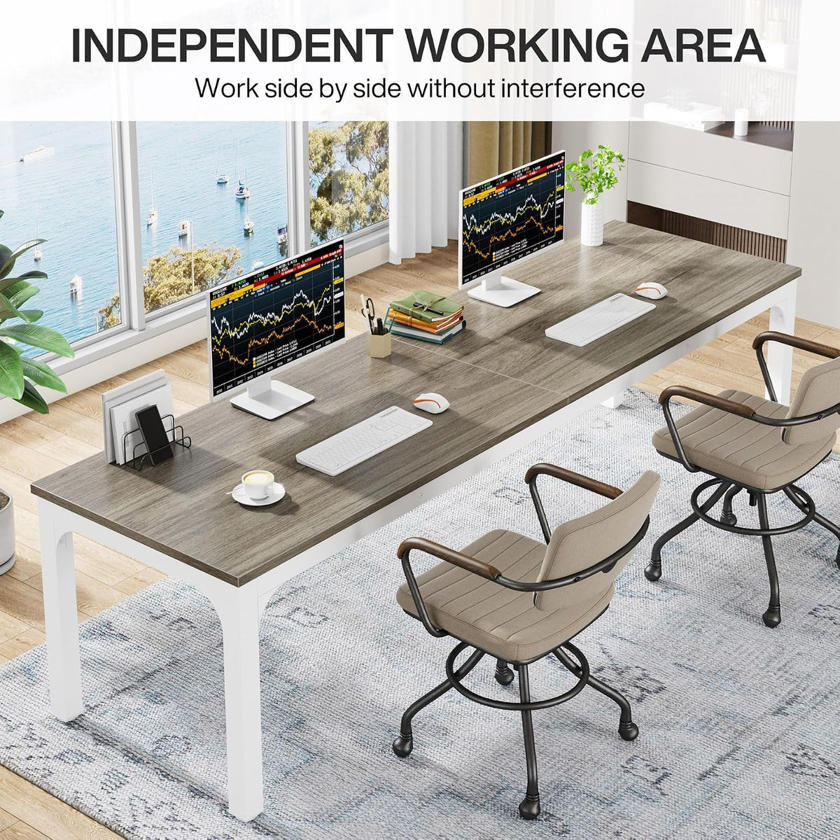 Tribesigns 78.7 Inches Extra Long Computer Desk 2 Person Desk, Double Long Desk, Workstaion for Home Office, Oak+White