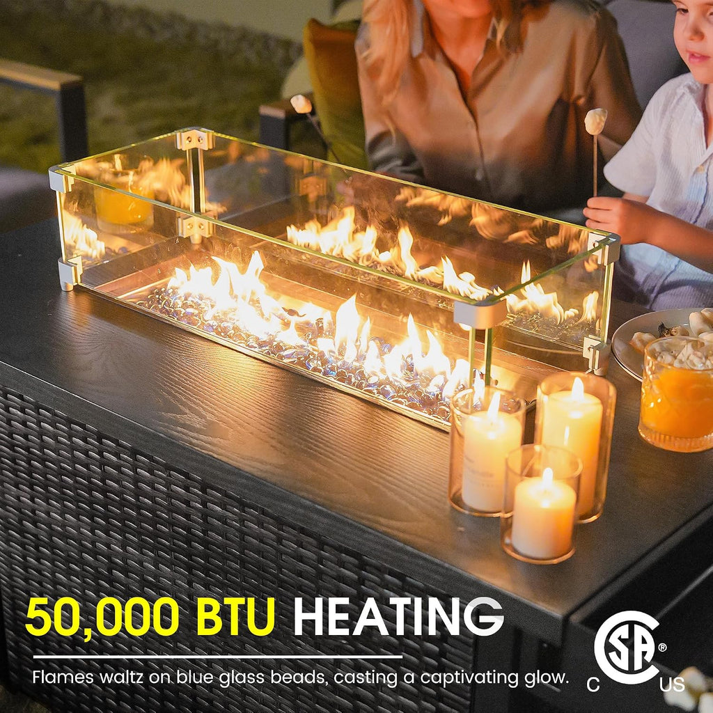 Sundale Outdoor Aluminum Patio Furniture Set, 4 Piece Outdoor Conversation Sets with Fire Pit and 6' Thick Olefin Cushions, All Weather Outdoor Sectional Set for Deck, Lawn, Yard