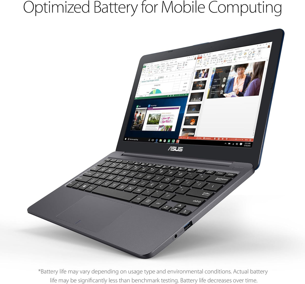 ASUS L203MA-DS04 VivoBook L203MA Laptop, 11.6' HD Display, Intel Celeron Dual Core CPU, 4GB RAM, 64GB Storage, USB-C, Windows 10 Home In S Mode, Up To 10 Hours Battery Life, One Year Of Microsoft 365