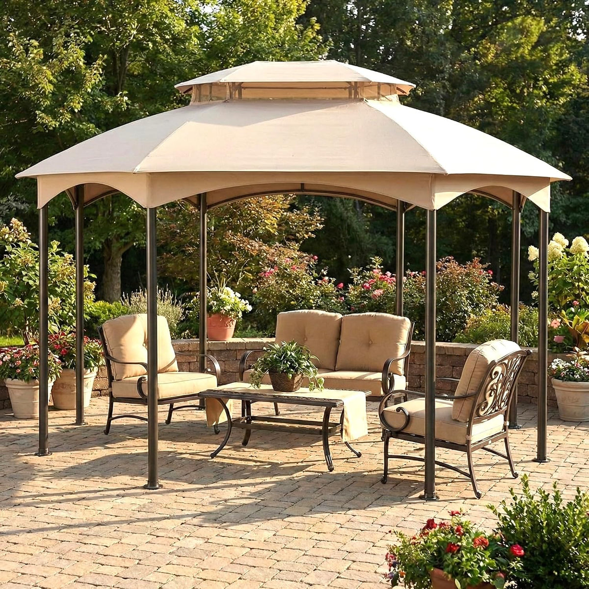 Garden Winds Durable Replacement Canopy Top Cover Compatible with The L-GZ1138PST, A101001100, L-GZ1138PST-A Manhattan Oval Gazebo - Classic Sand, 350